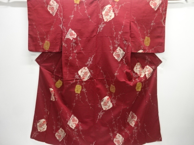 JAPANESE KIMONO / ANTIQUE OMESHI / TAISHO ROMAN STYLE / SILK / WOVEN SHIKISHI & ORIGAMI CRANES & FLOWERS